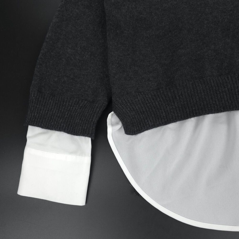 BROCHU WALKER Looker Layered V-Neck Cashmere Wool Sweater Gray Preppy Old Money - Picture 5 of 12